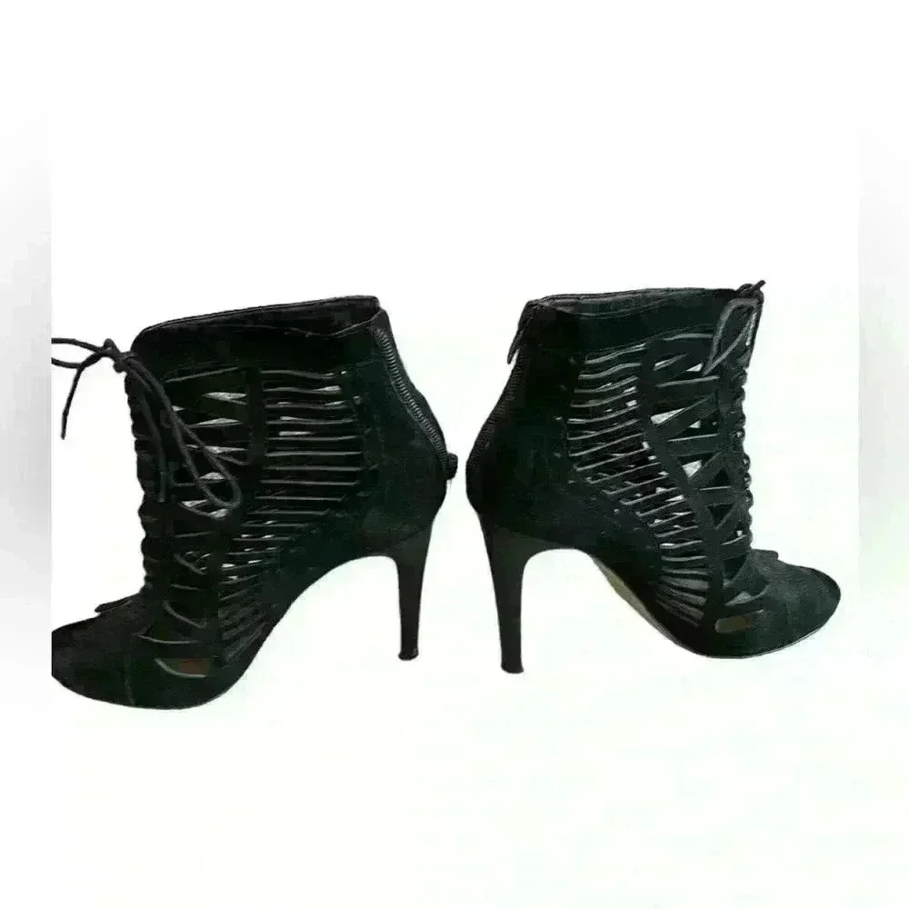 Crown Vintage Suede Cage Peep Toe Lace Up Shoes. size 7